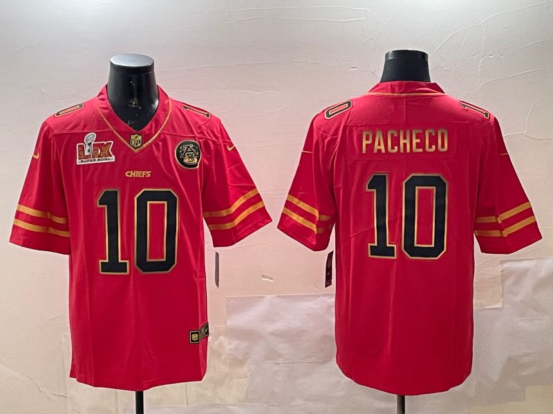 Men Kansas City Chiefs 10 Pacheco Red gold 2025 Nike Vapor Limited NFL Jersey style 2093